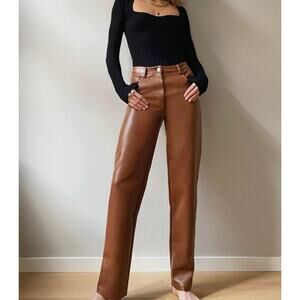 WILFRED ARITZIA The Melina Pant High Waisted Vegan Leather Cognac Brown size 4